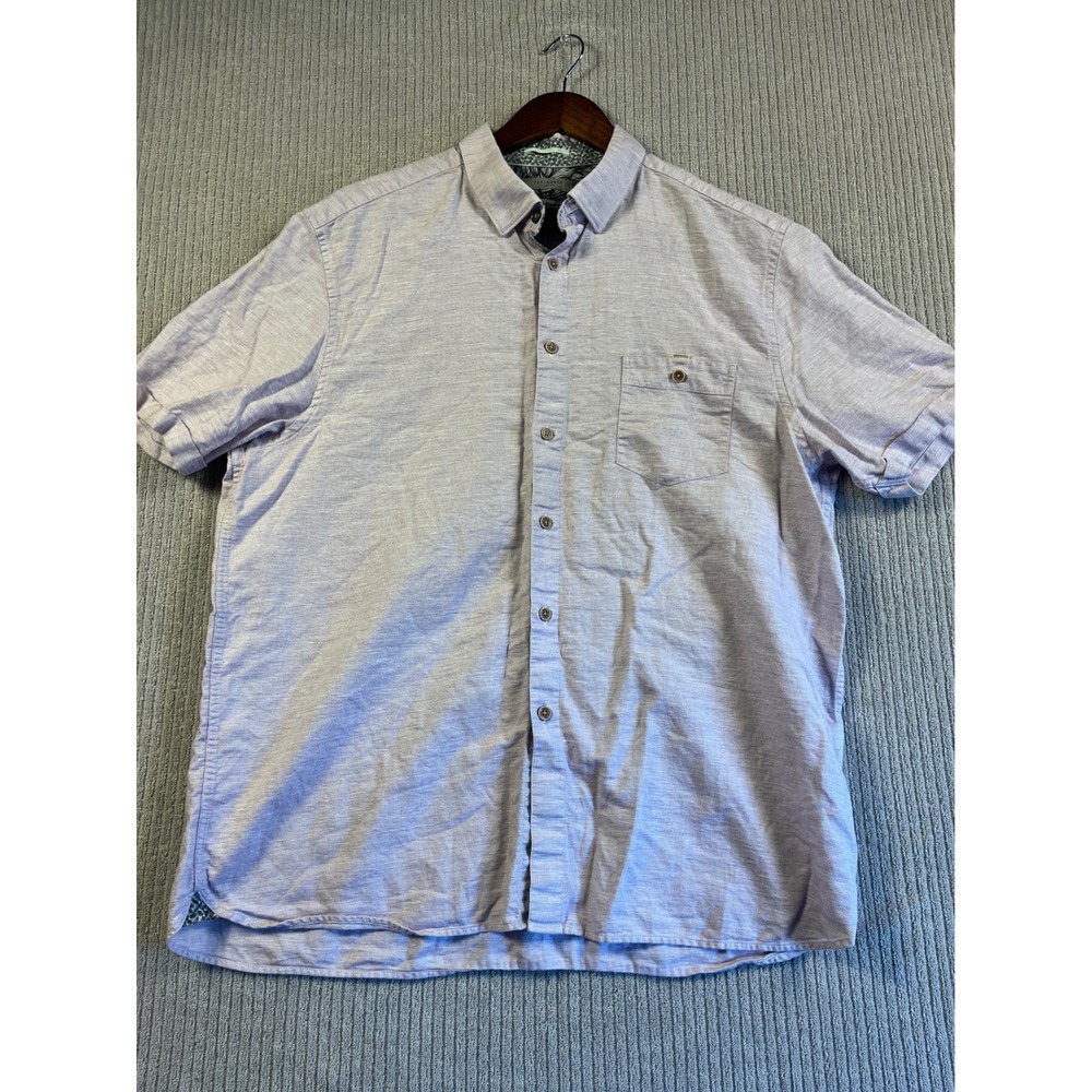 Ted Baker Shirt Mens 7 Fits XL Cotton Linen Purple Short Sleeve Button Down